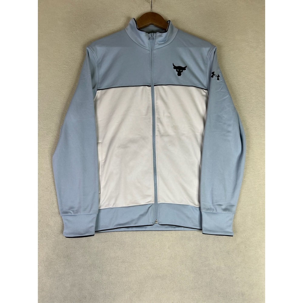 Under Armour Project Rock Knit Track Jacket Men's Small Blue White Full ZIp NEW‎